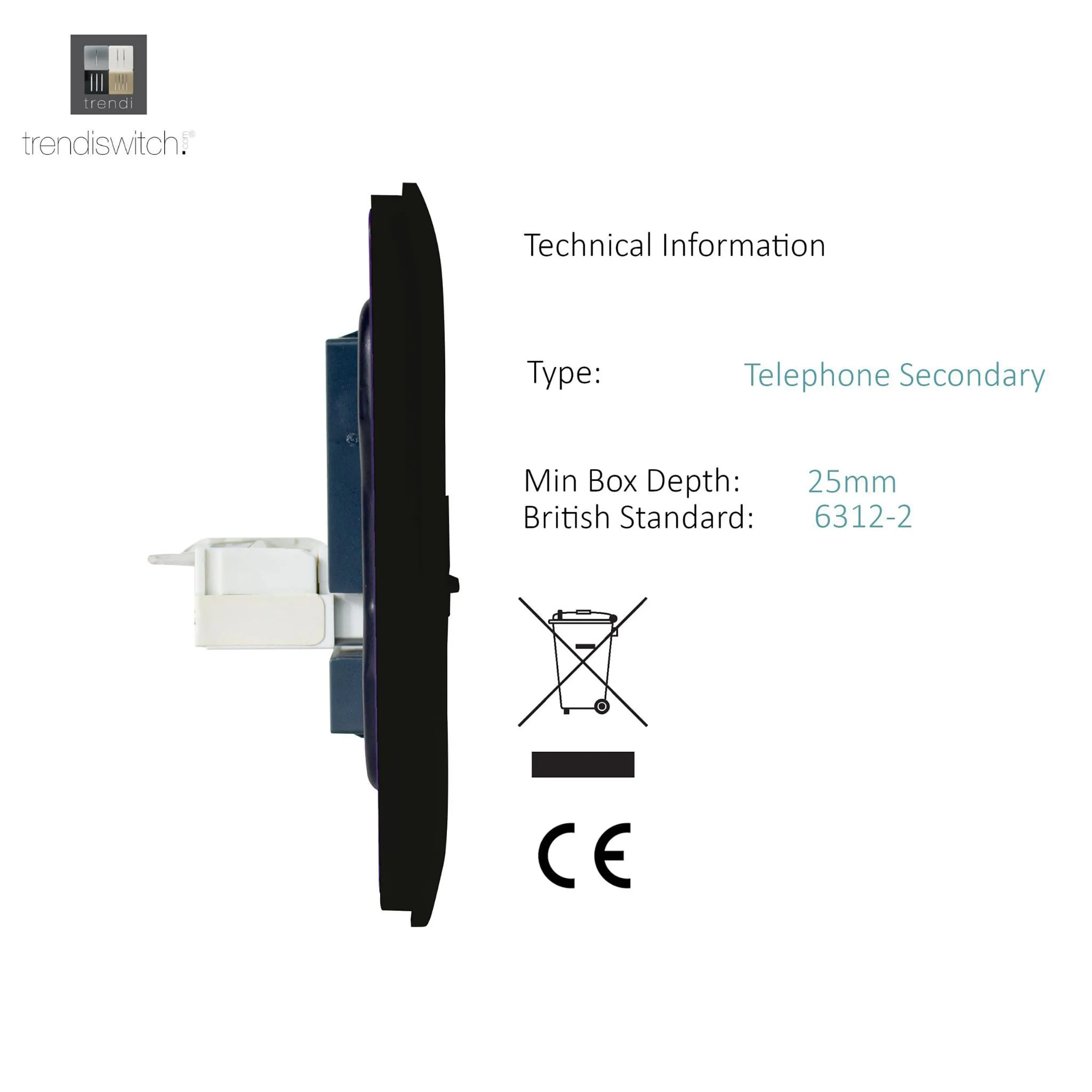 Single PC Ethernet Cat 5 & 6 Data Outlet Gloss Black ART-PCBK  Trendi Piano Black